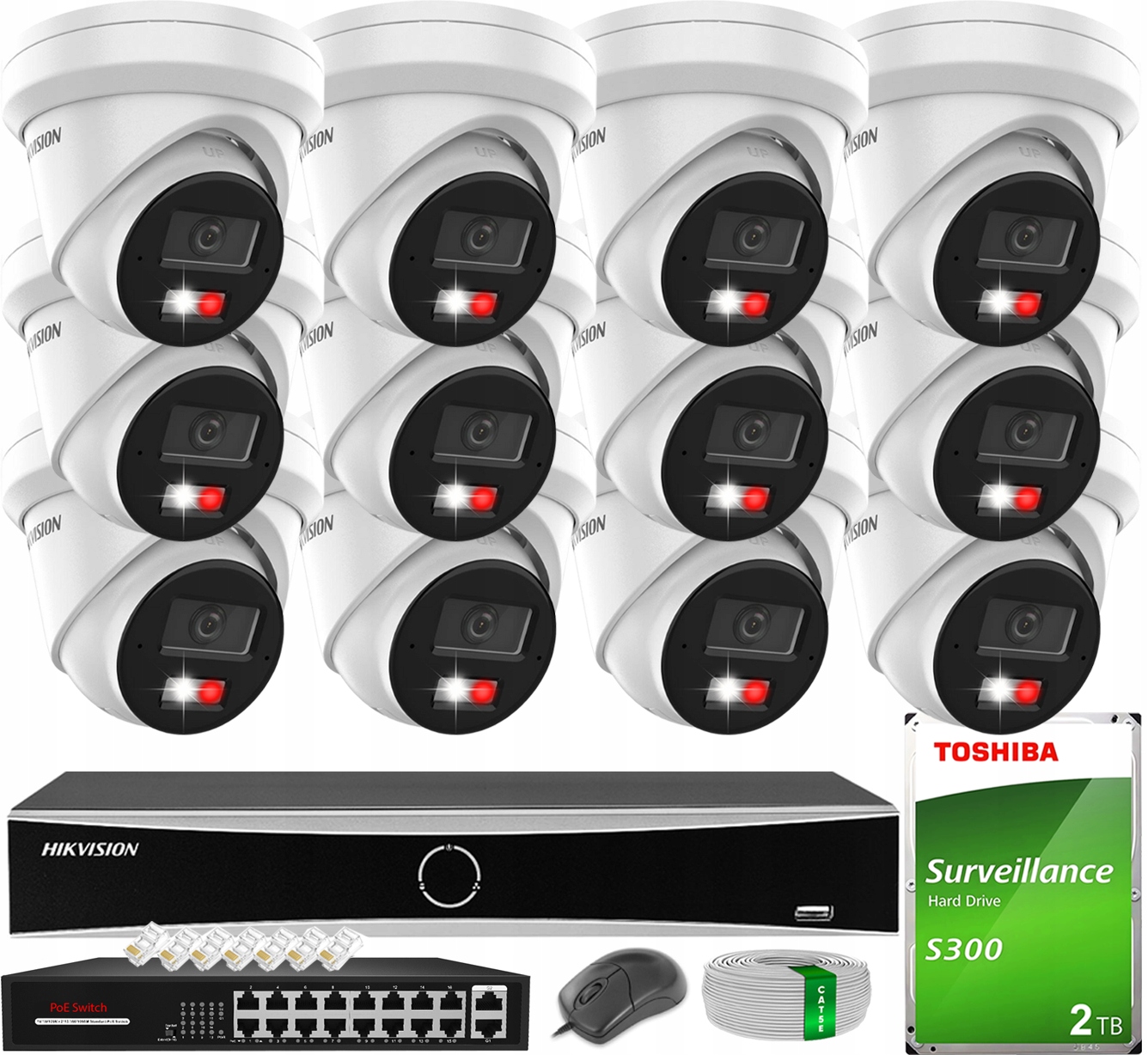 Monitorování 12x 6MPx kamera s analytikou AcuSense Hybrid Disk 2TB Hikvision