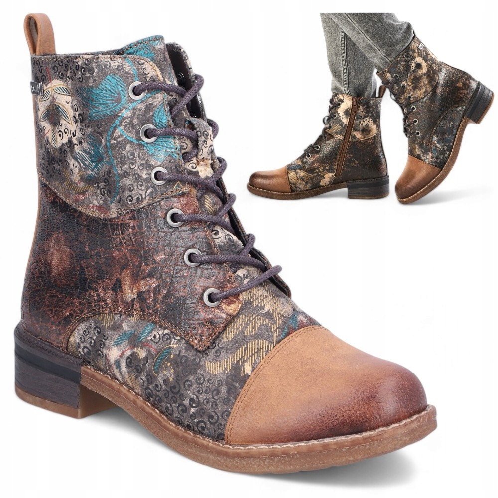 Dámské Kotníkové Boty 41 Podzimní šněrovací boty se zipem nad kotník Rieker Bronz