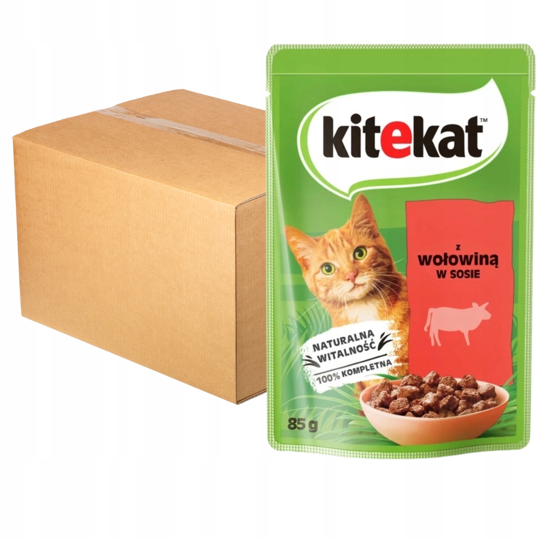 Levně Kitekat Kompletní Krmivo pro kočky s hovězím masem 85 g x 28 kusů