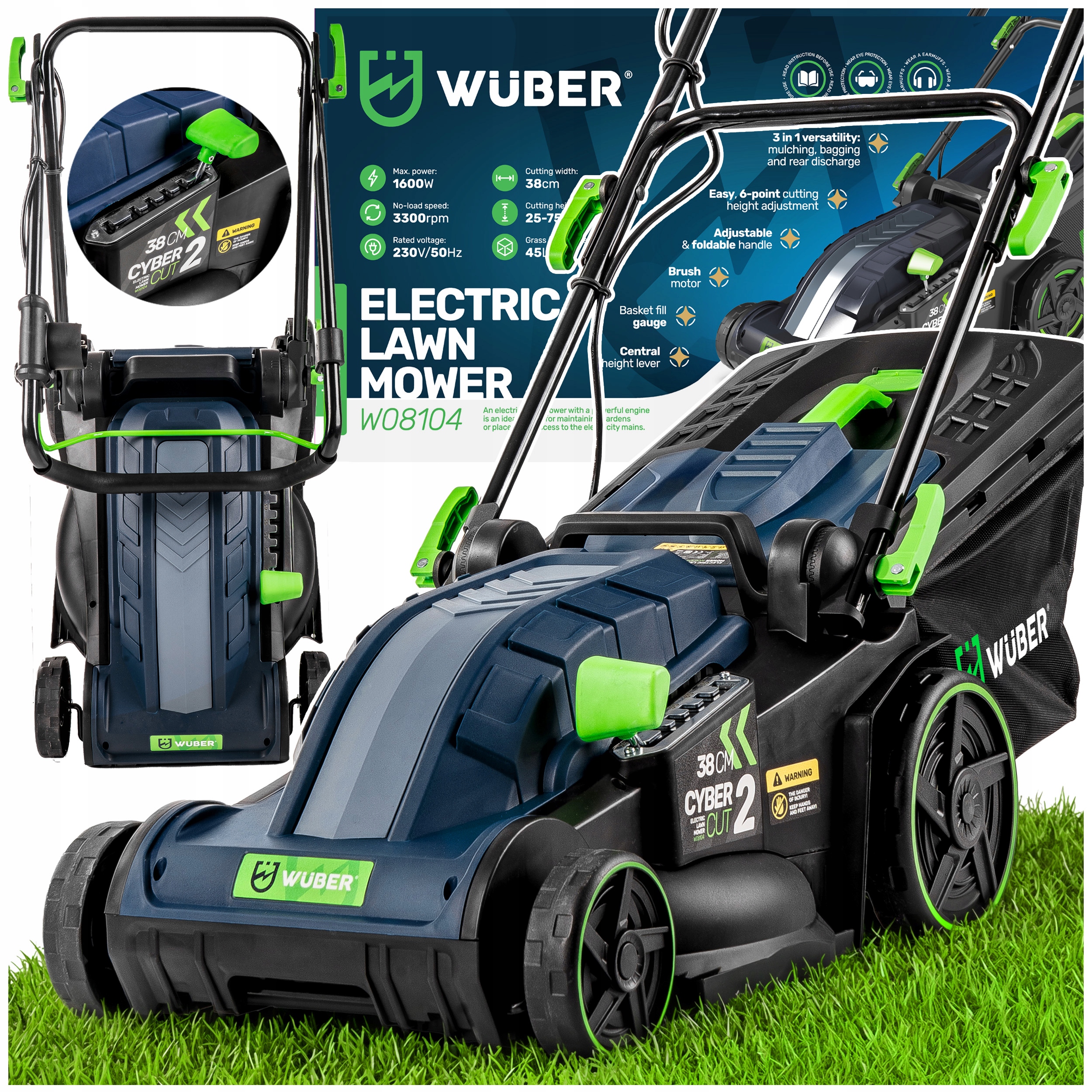 Elektrická Sekačka Na Trávy S Regulací, Lehká, Výkonná, Velký Koš Wuber