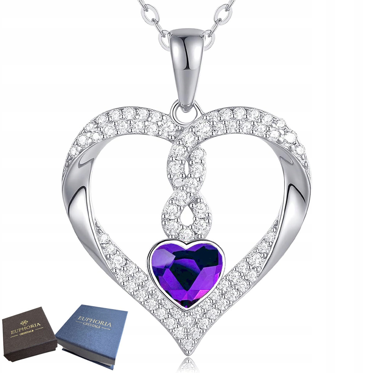 Náhrdelník Stříbro 925 Srdce s přívěskem s zirkony Dárek Nekonečno