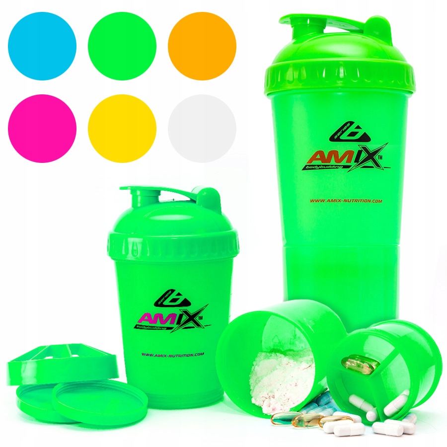 Shaker Smart 600ml Zielony dokręcany, z pojemnikiem Szejker na odżywki