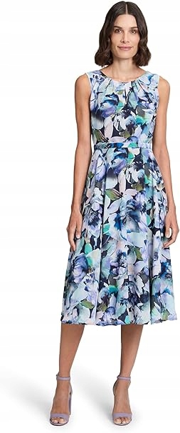 Vera Mont Šaty MIDI S Květinami A Páskem Na Linii Pasu 44 Jpa