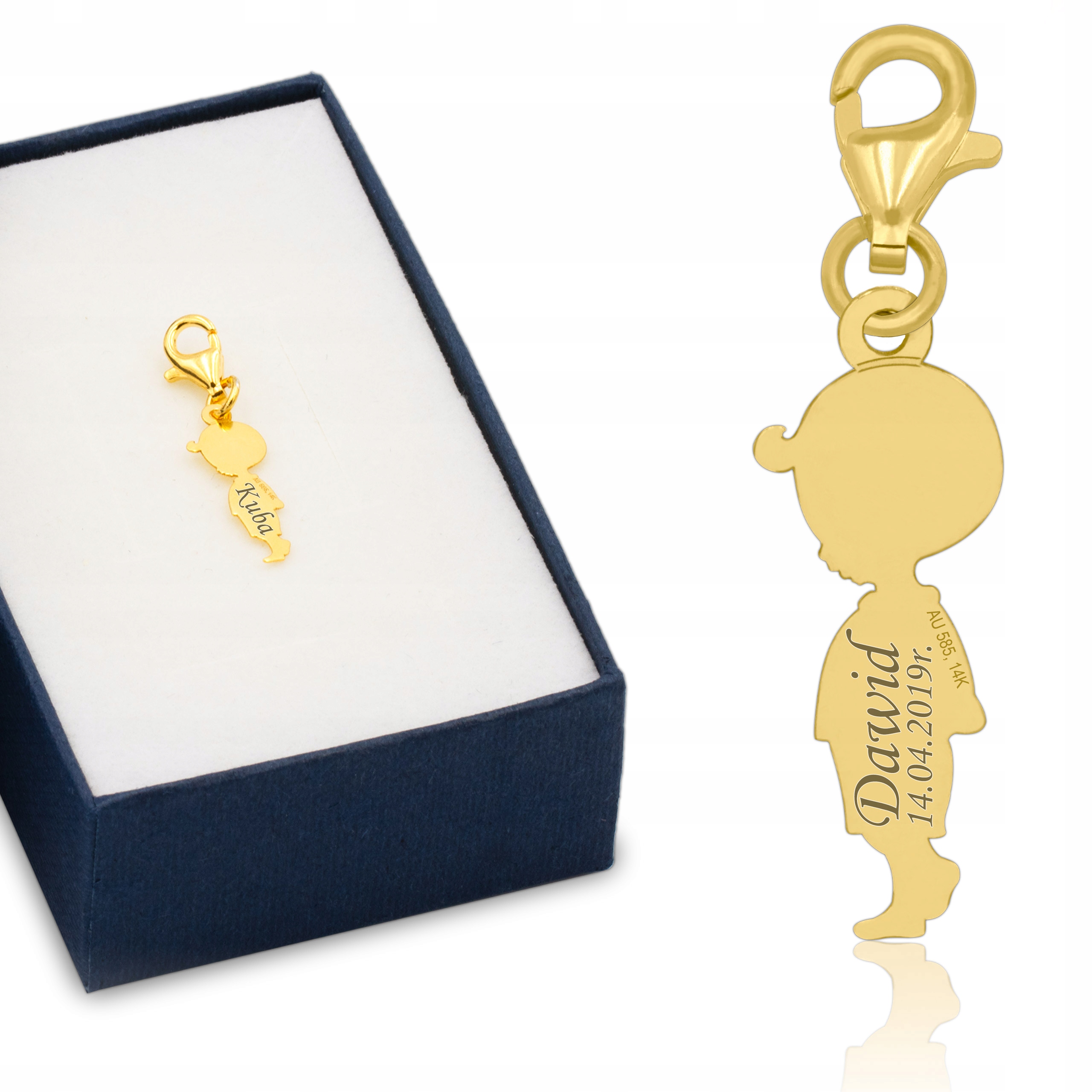 

Złota zawieszka pr. 585 Charms Chłopiec z Grawerem