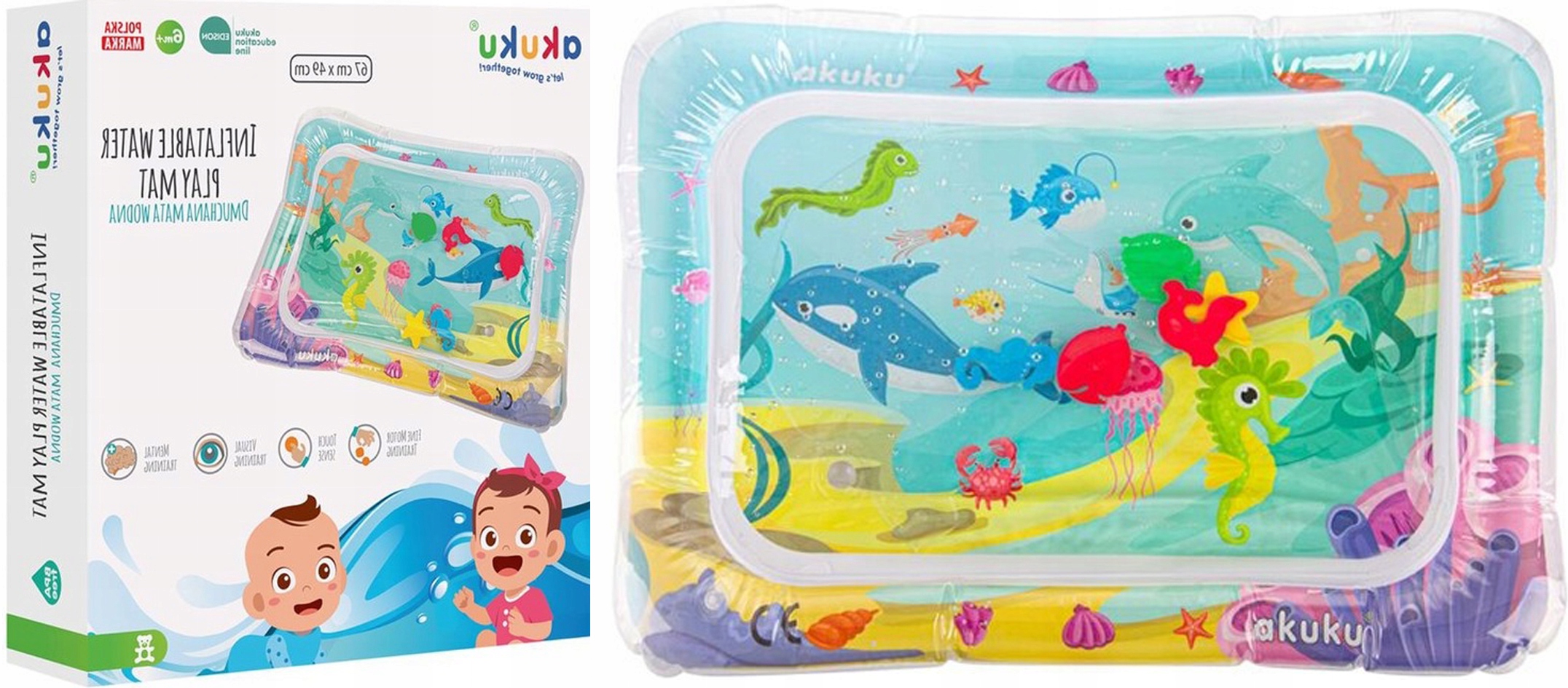 AKUKU MATA WODNA SENSORYCZNA DMUCHANA DLA NIEMOWLĄT I DZIECI XXL 6m+ A0487