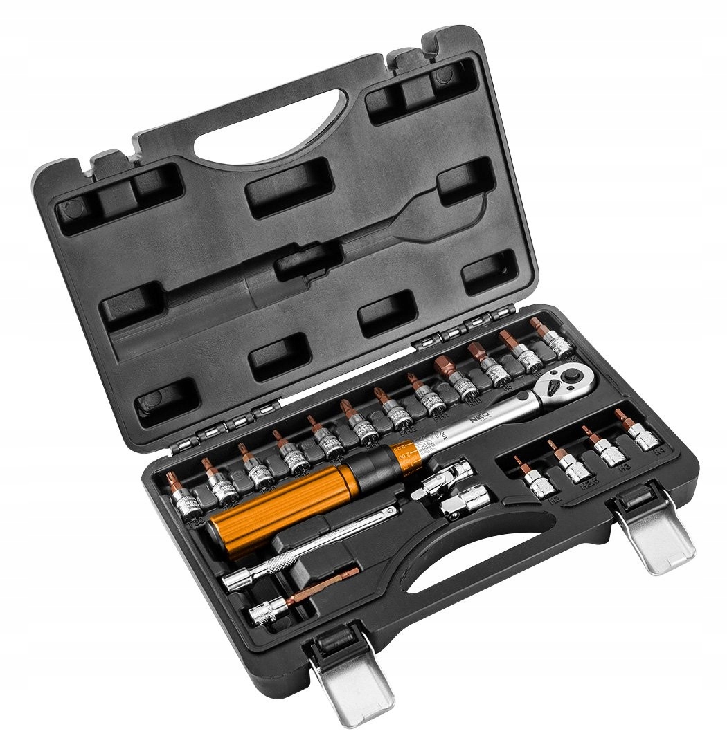 Dynamometrický kľúč obojsmerný v kufríku 1/4 5-25 Nm, sada 21 ks Neo