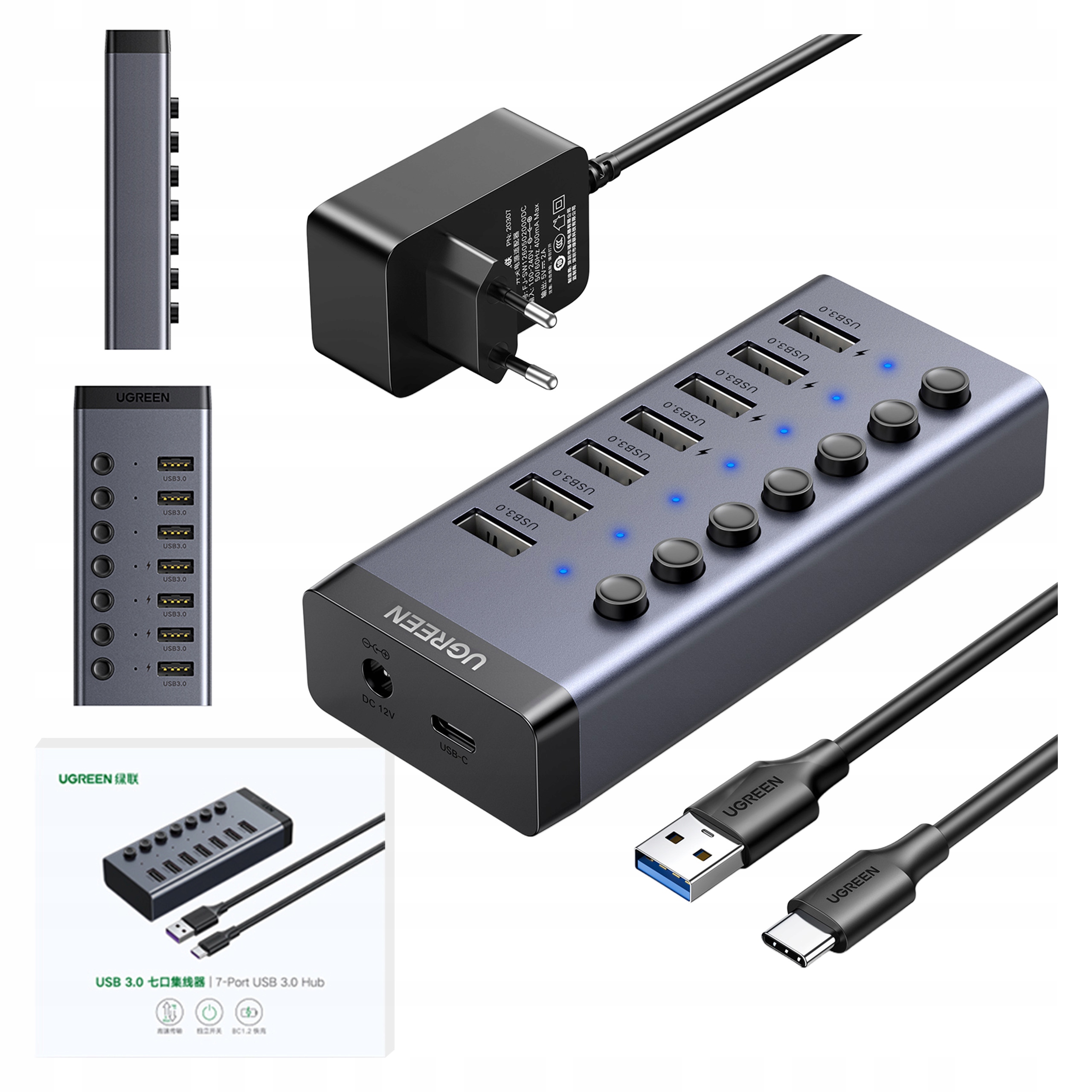 Ugreen концентратор многофункциональный 7in1 USB C / 7X USB A 3.0