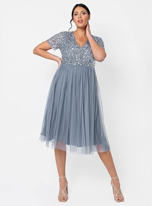 Zdobená Flitrová Tylová Koktejlová Šaty Beauut 38 40 M L