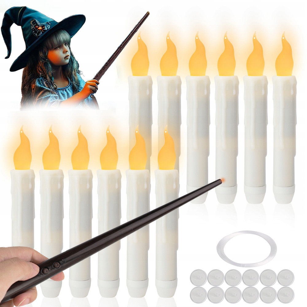 12 PŁYWAJĄCYCH ŚWIEC LED Z RÓŻDŻKĄ, WISZĄCE ŚWIECE OKIENNE NA HALLOWEEN