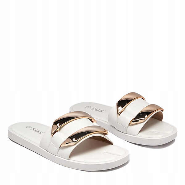 

Białe Damskie Klapki Ze Złotą Ozdobą Kedino 40