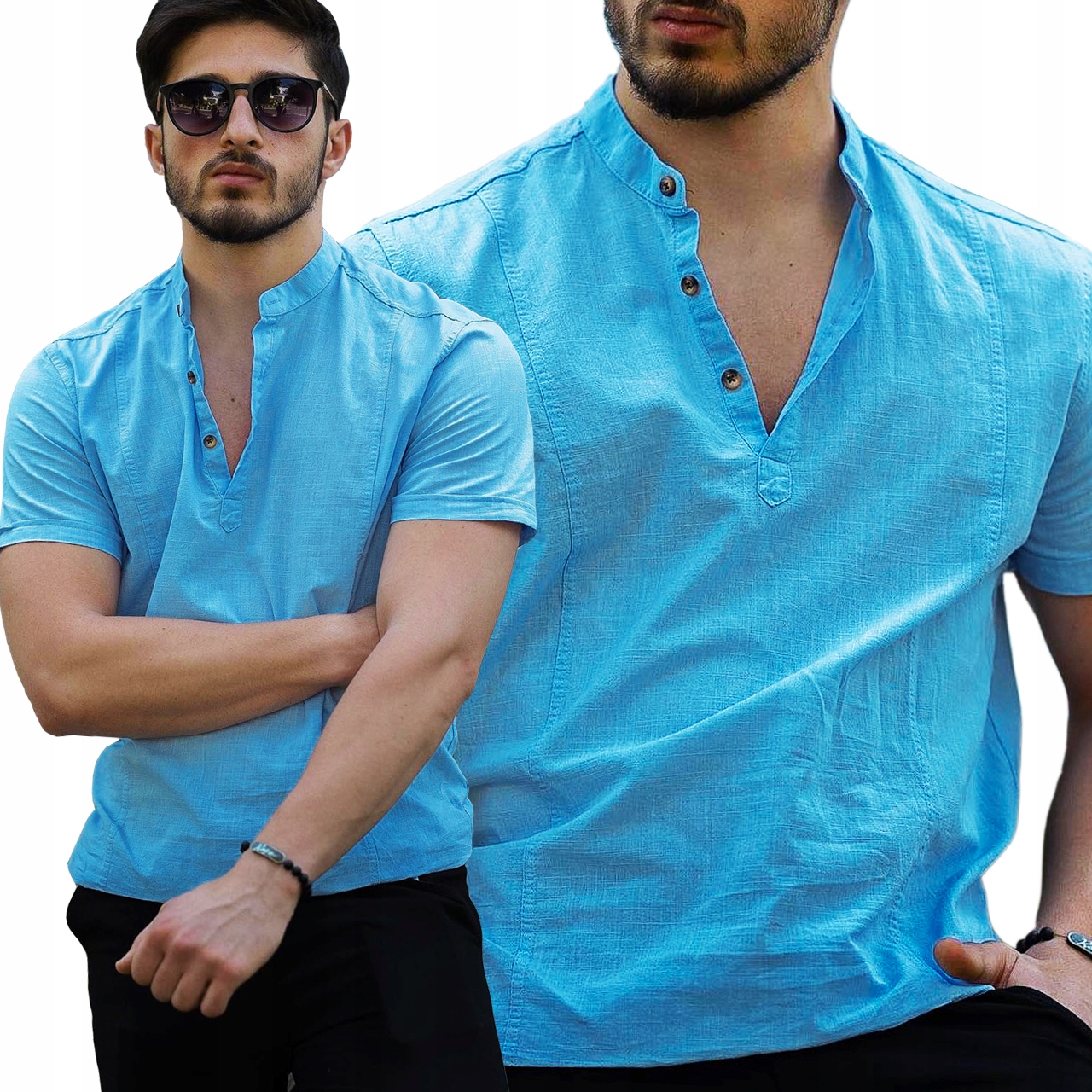 Pánská košile Stojka Denní Lněná Prodyšná Len Regular