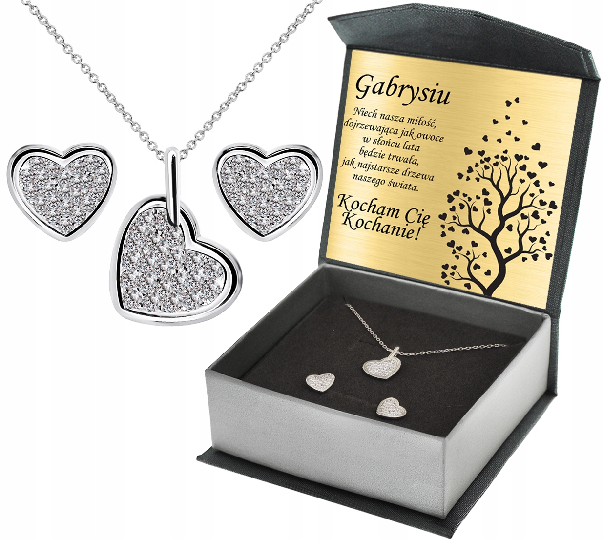 Sada Náušnice A Přívěsek Ve Srdci Se Zirkony Stříbro Zirkony