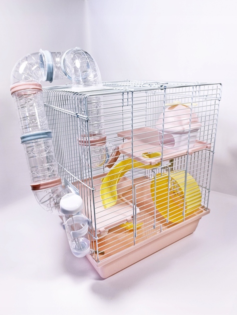 KLATKA dla CHOMIKA myszy 2 PIĘTRA EXTRA DOMEK + TUNELE + KOLBA + TROCINY Marka JulkoZoo