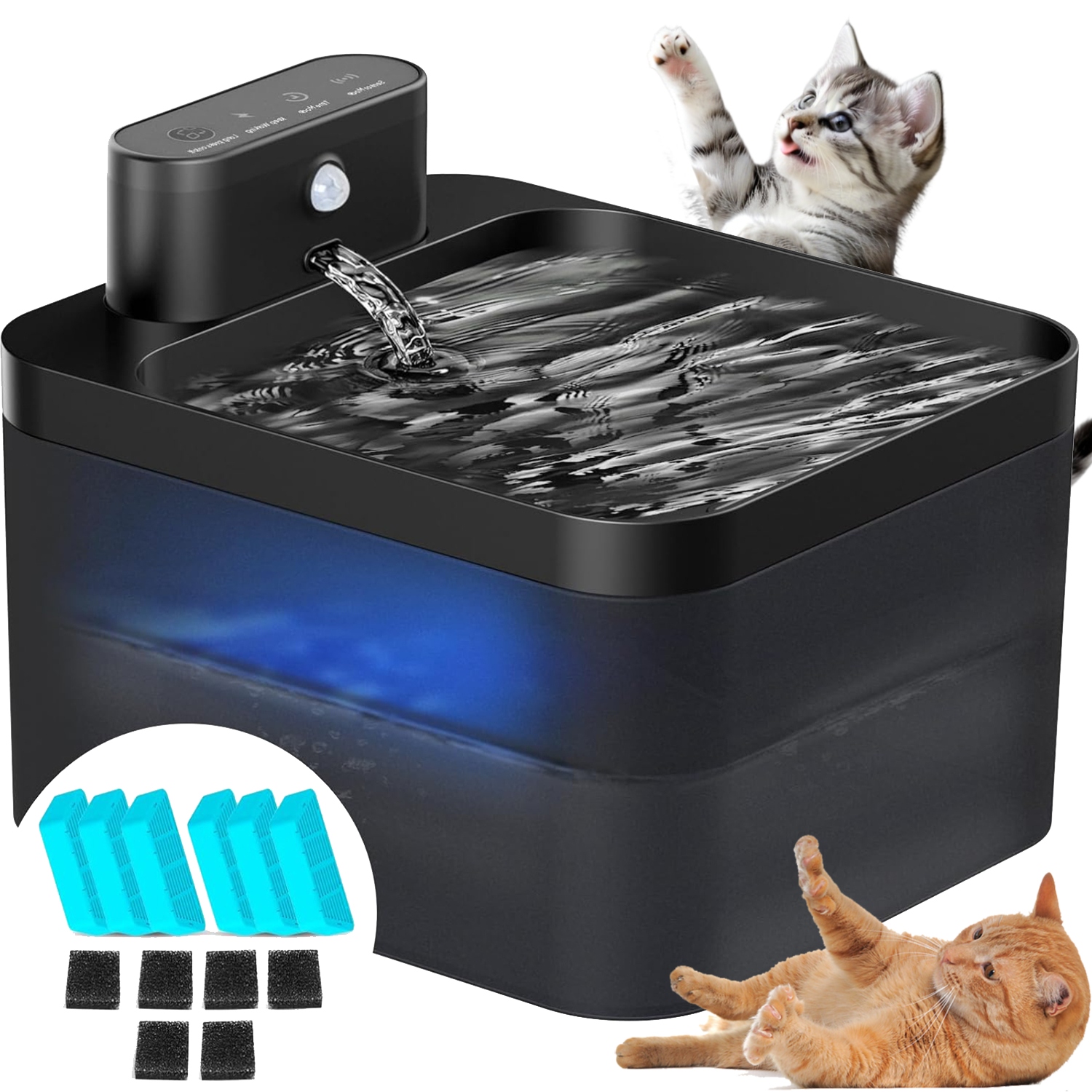 Levně Fontána 2,2 L Pro Kočky S Led Tichou Pumpou A Baterií 2600 Mah