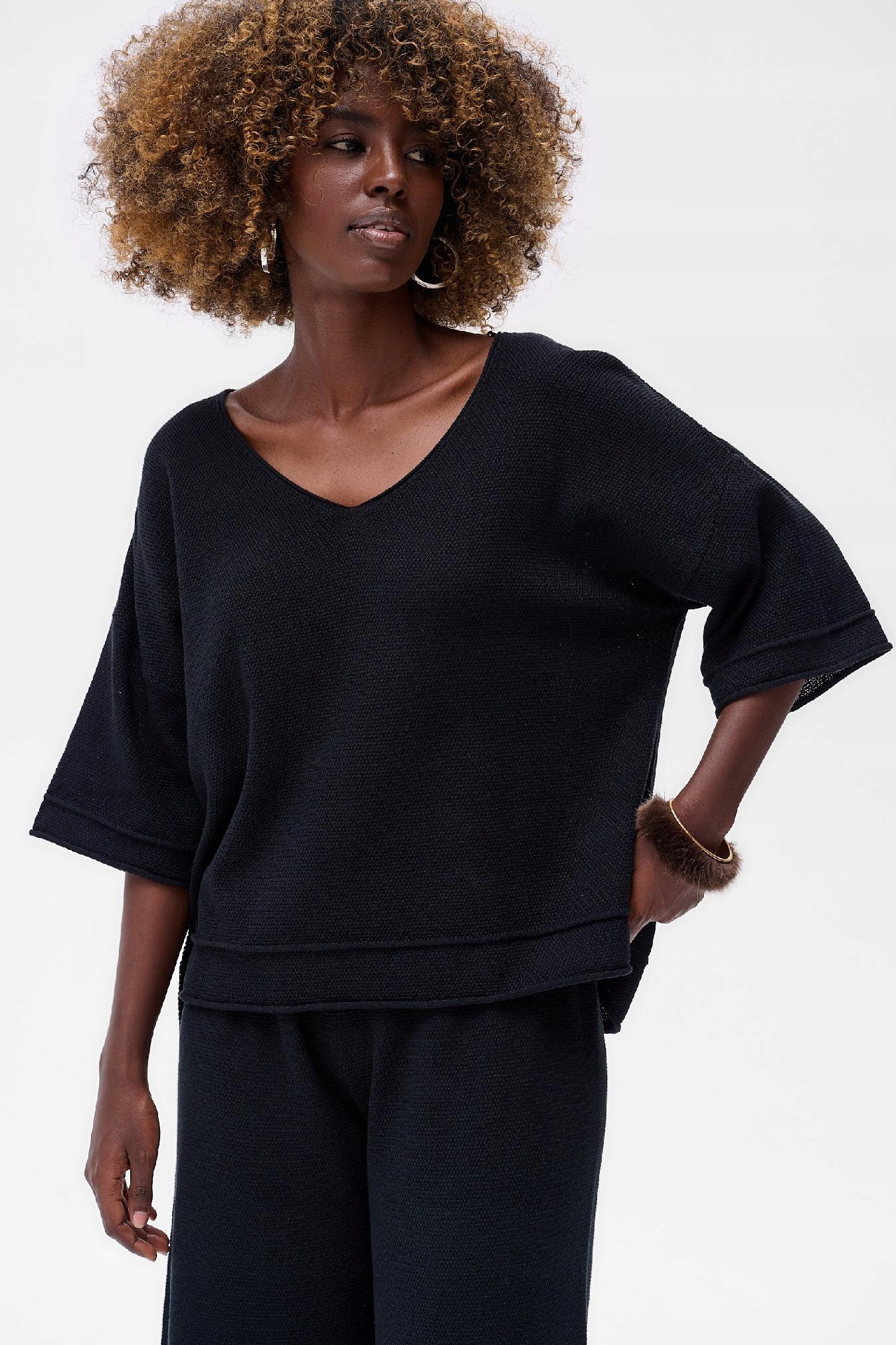 Dámský svetr s krátkým rukávem Klai blue shadow černý, vel. 36/38