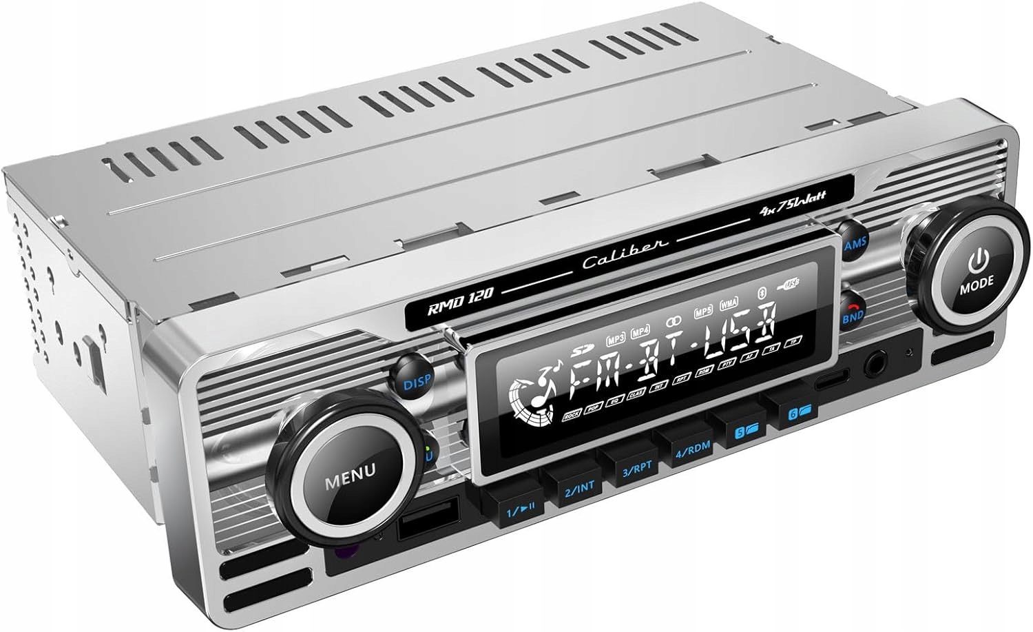 Autorádio MP3 Usb Sd Bluetooth Strieborné Chróm Retro Caliber RMD120BT