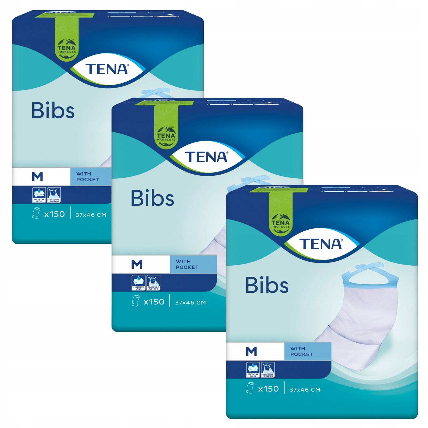 3x150szt śliniaki jednorazowe ochronne dorosłych kieszonka 37x46 Tena Bibs