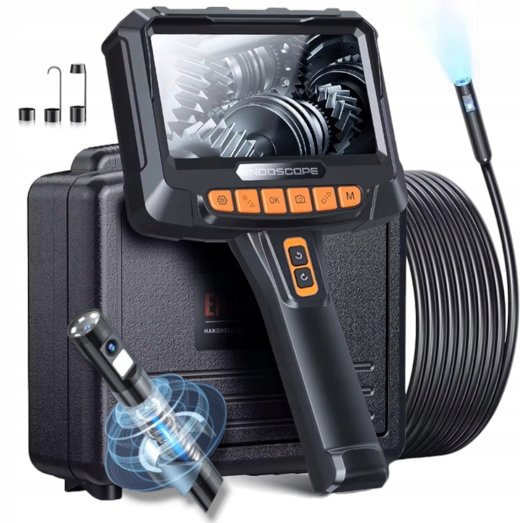 KAMERA INSPEKCYJNA ENDOSKOP Z RUCHOMĄ OBROTOWĄ GŁOWICĄ 360° DUO 5" 2xFHD 5M
