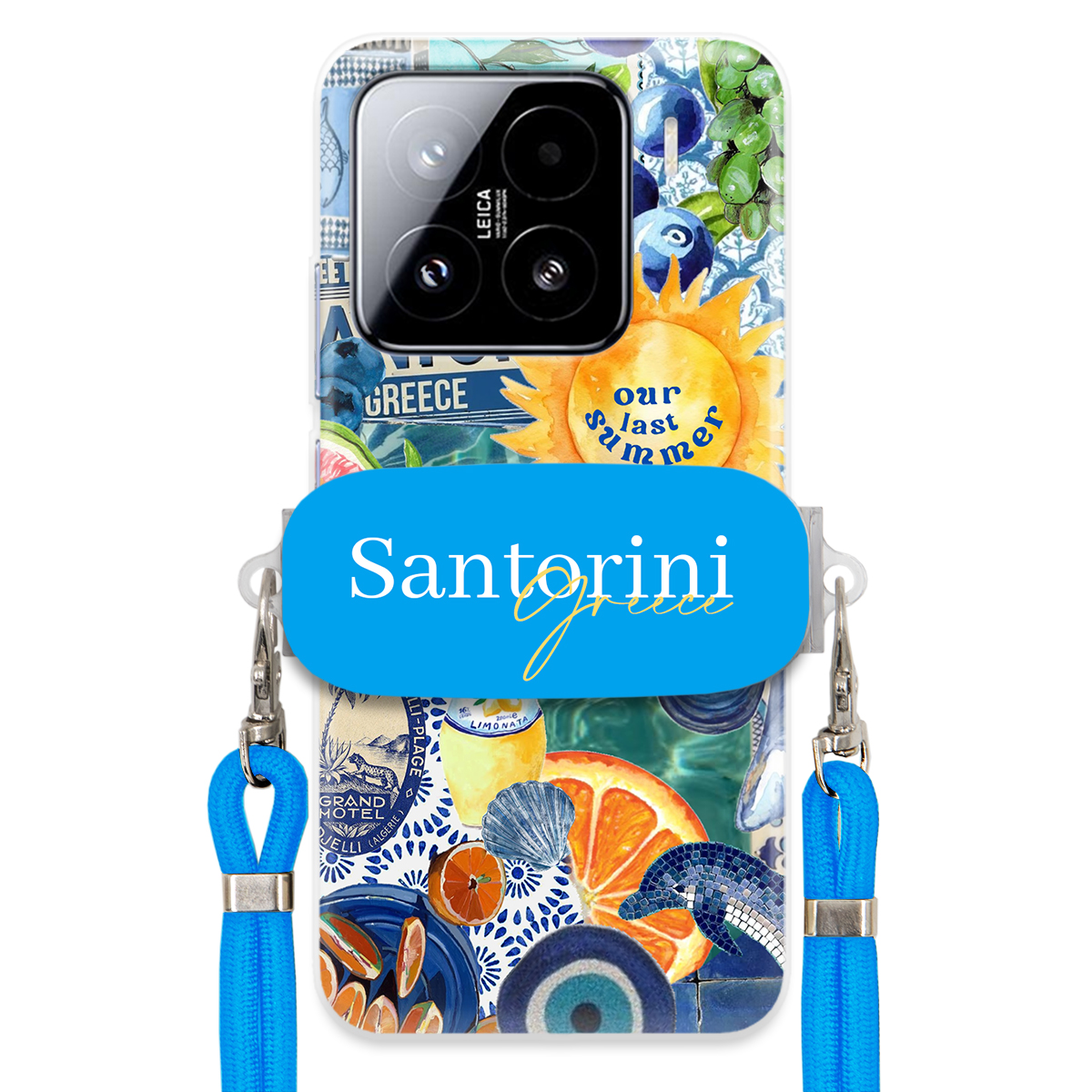 Puzdro pre Xiaomi 15 Modré Crossbody vodítko držiak Santorini Sea Vibes