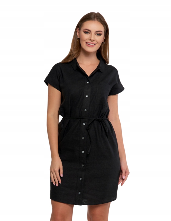 Lniana Szmizjerka Do Kolan Sukienka Damska Rozpinana Moraj S