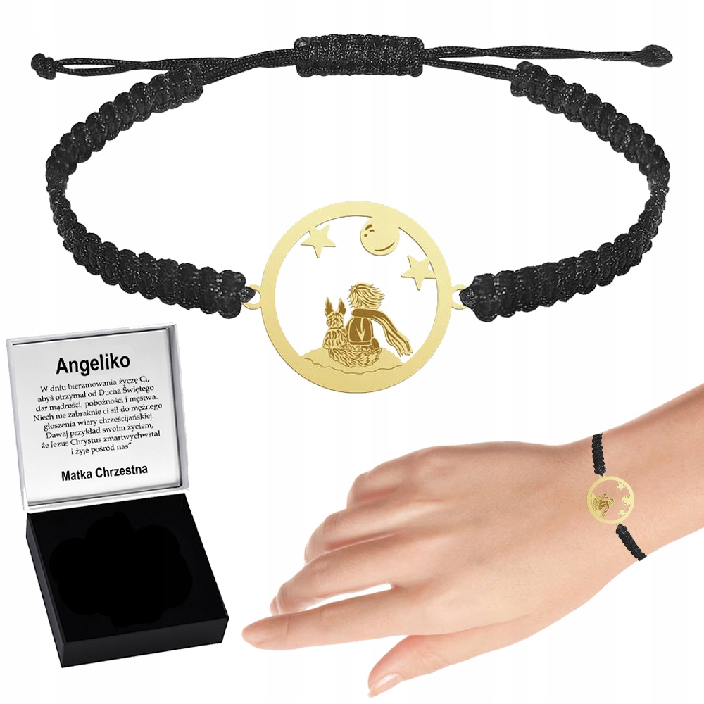 Zlatý náramek Malý princ Liška Makramé Stříbro 925 Dárek Gravírování Bonus