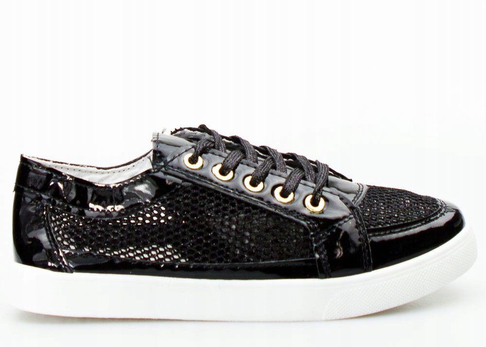 

Czarne Niskie Tenisówki Ażurowe Lakierowane 40