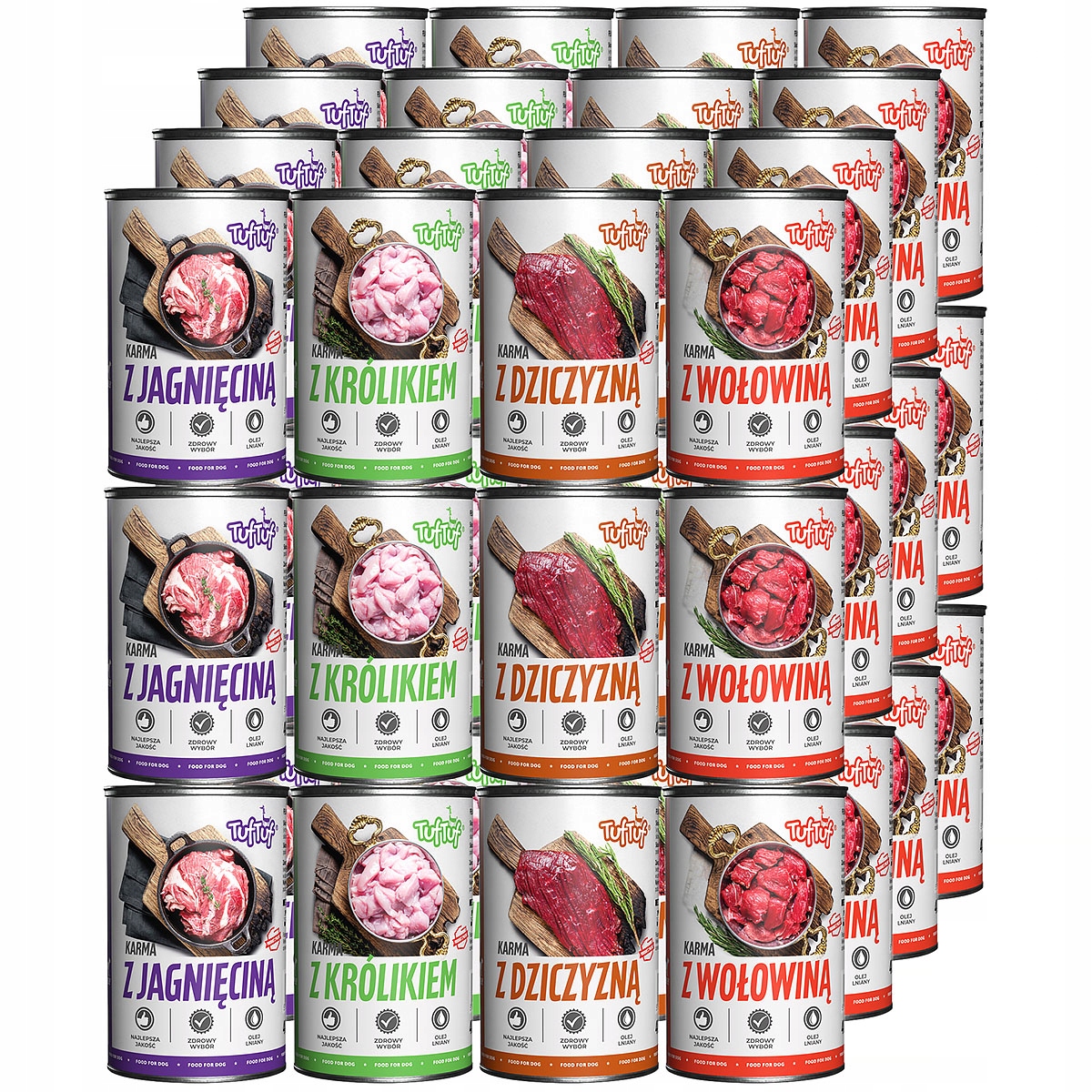 Levně Vlhké krmivo pro psy Tuf Tuf mix 4 příchutí bez obilovin, sada 48 x 400 g