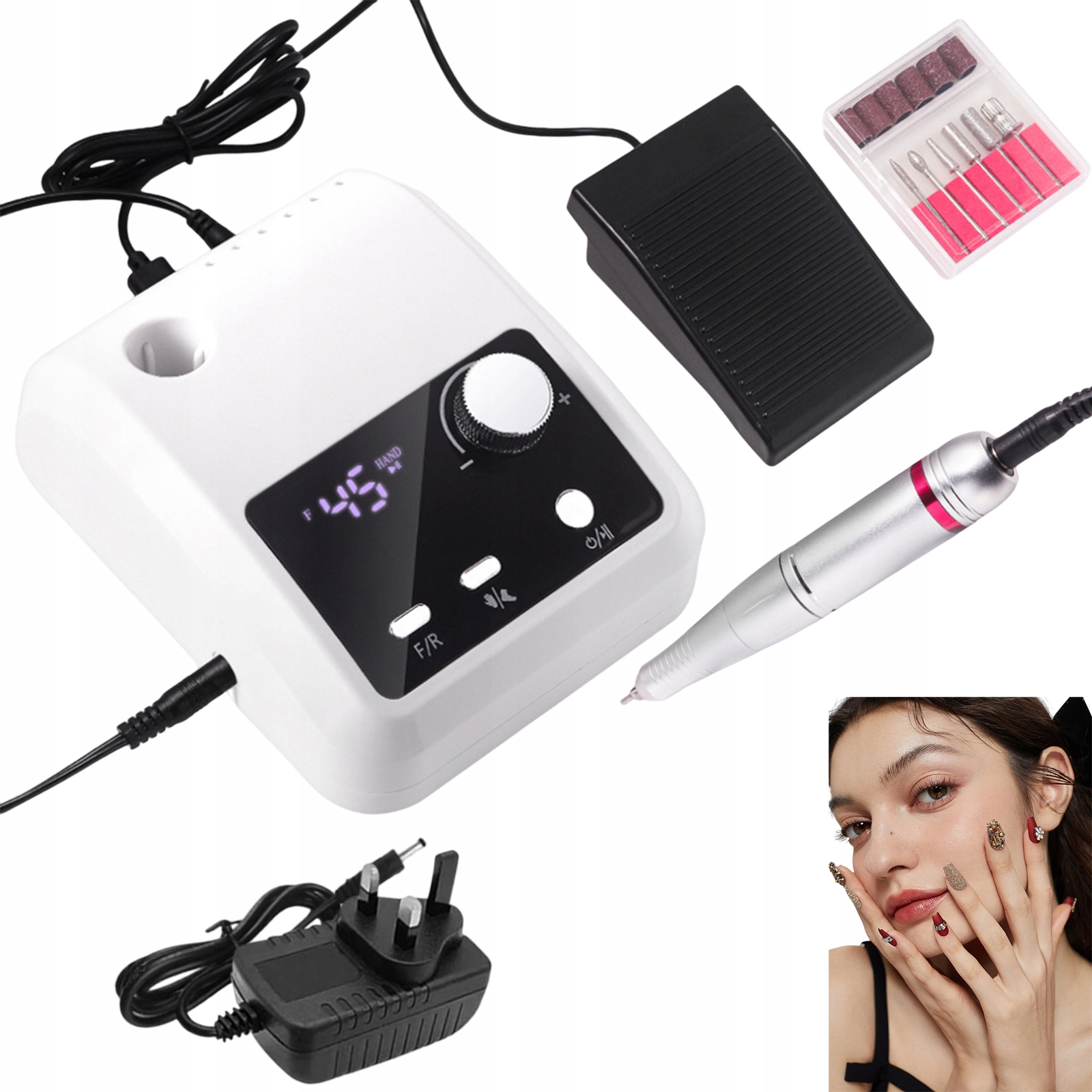 Elektrická Bruska Frézka 45000 Rpm S Pedálem A Příslušenstvím Bílá