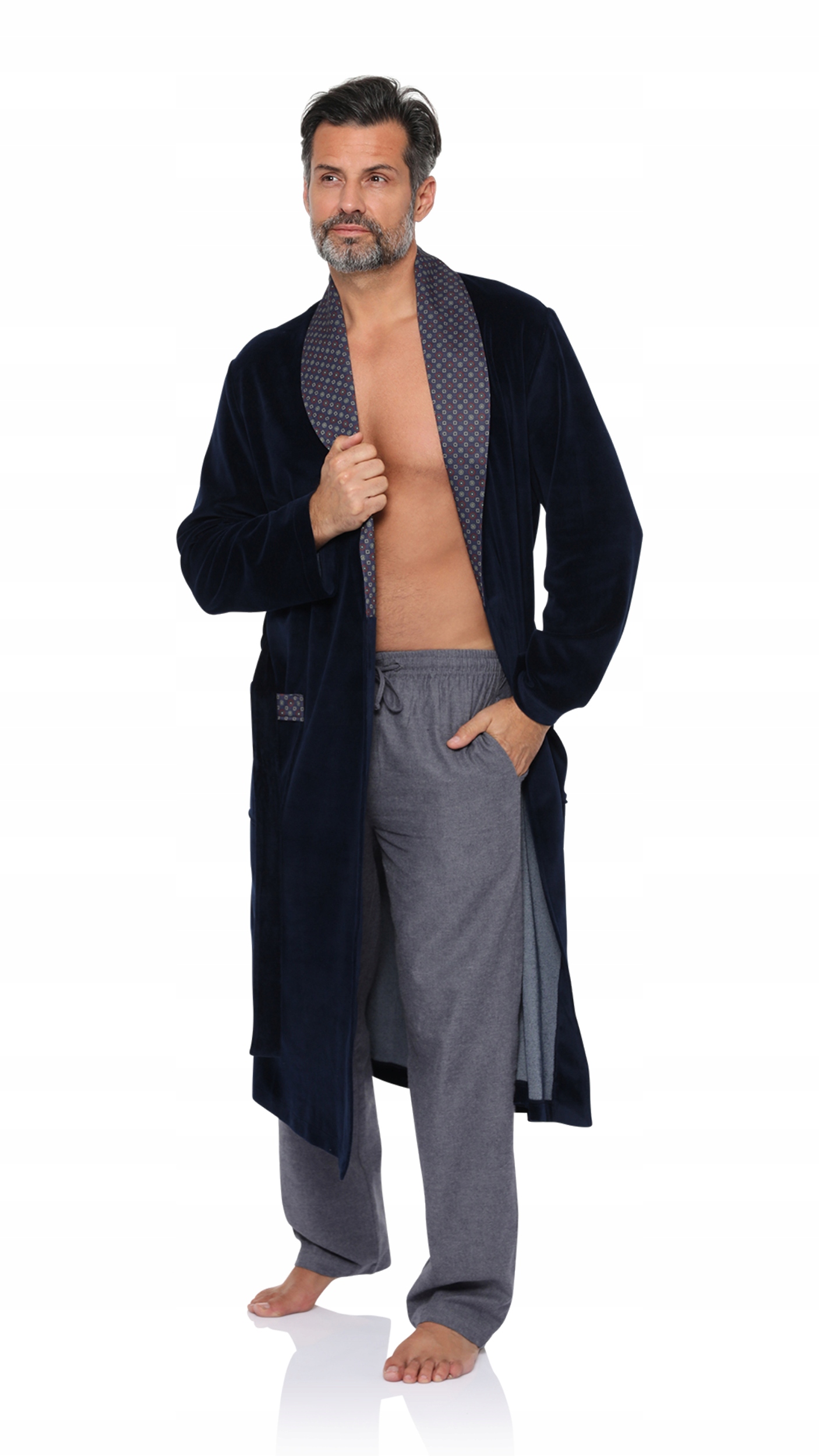 Pánský župan velurový bavlněný RE-101 Tmavě modrá 4XL