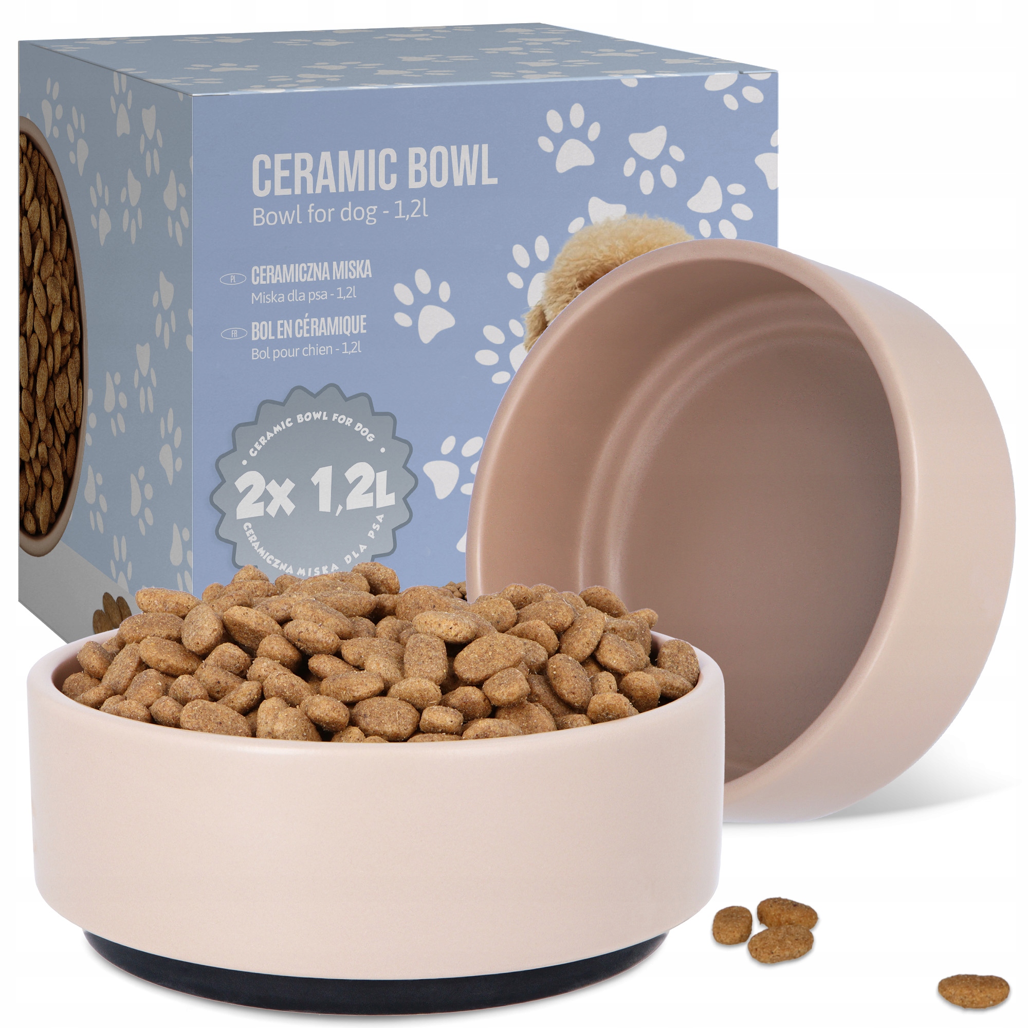 Levně 2x Velká Miska Pro Psa 1,2 l Keramická Protiskluzová miska pro štěňata na 8K