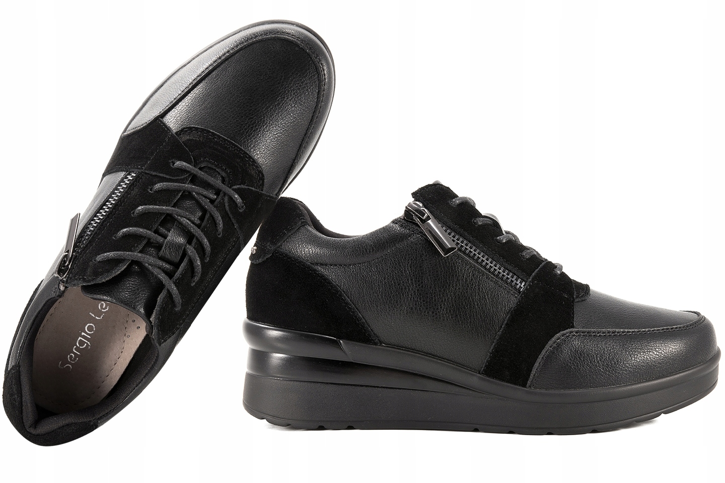 Sergio Leone PB237-S Dámské Polobotky Koturn Kůže černé 40