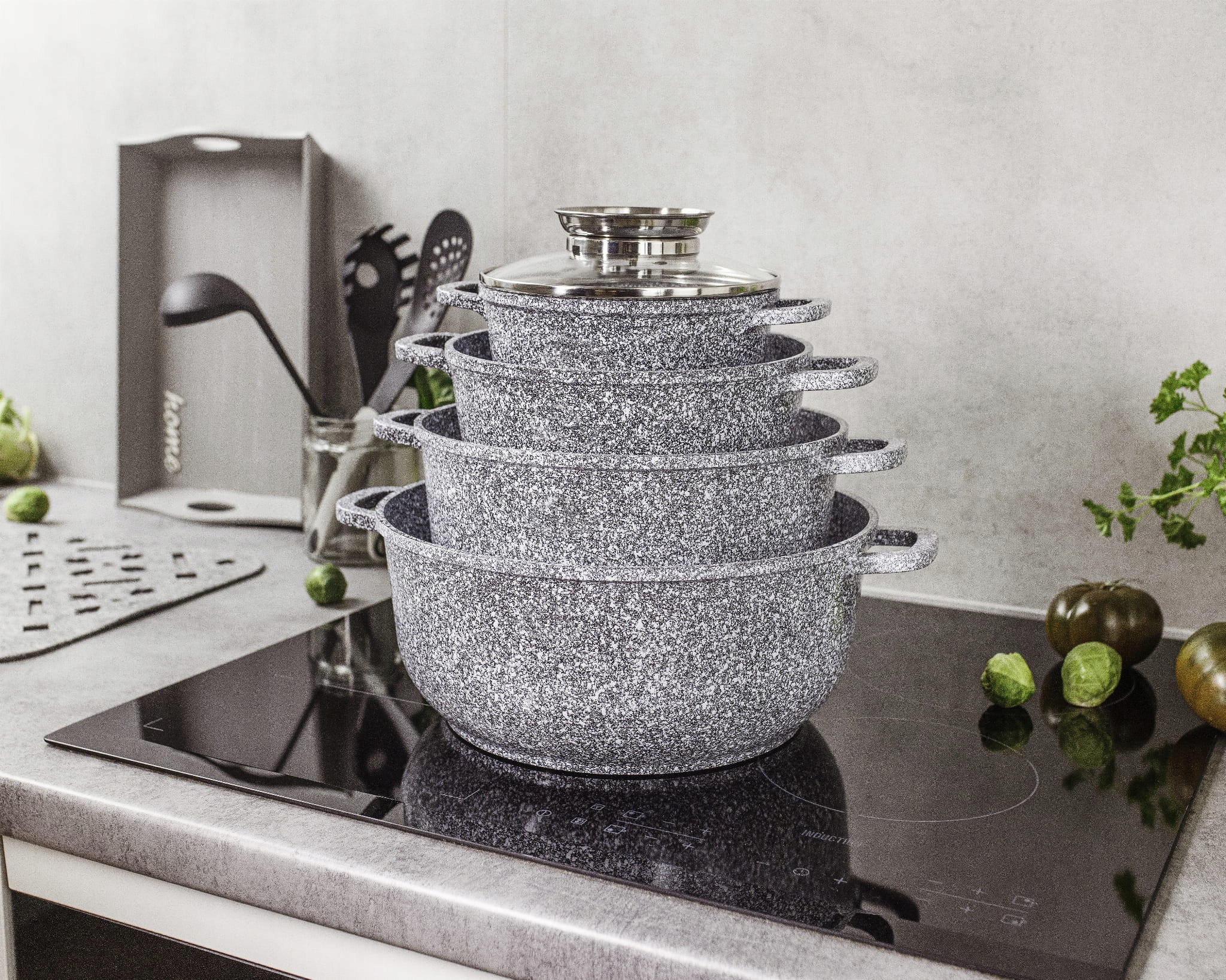 KOMPLET GARNKÓW MARMUROWYCH PATELNIA ZESTAW GARNKI INDUKCJA Marka inna