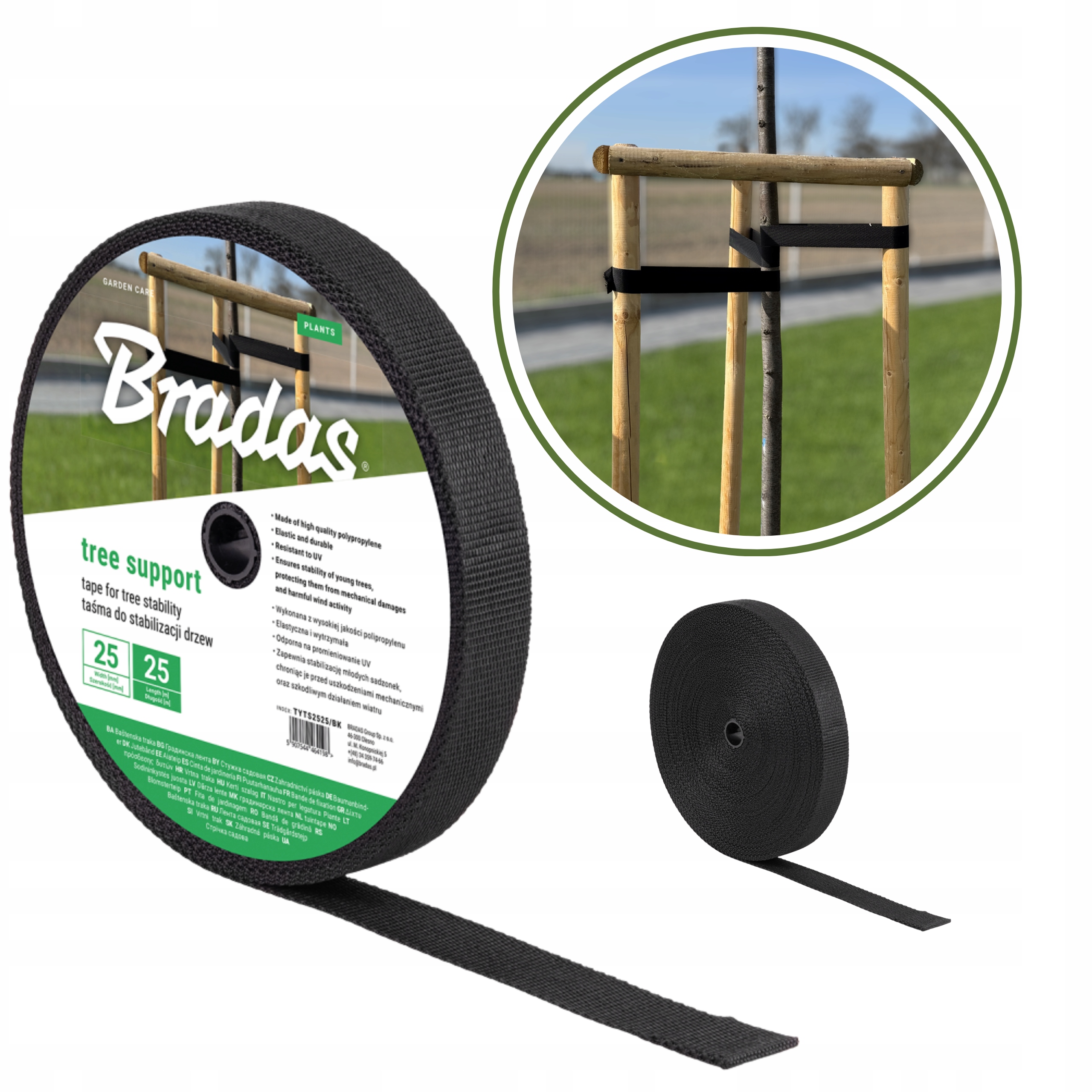 2x páska pro stabilizaci stromů Tree Support 30 mm x 25 m zahradní páska pro podvozek