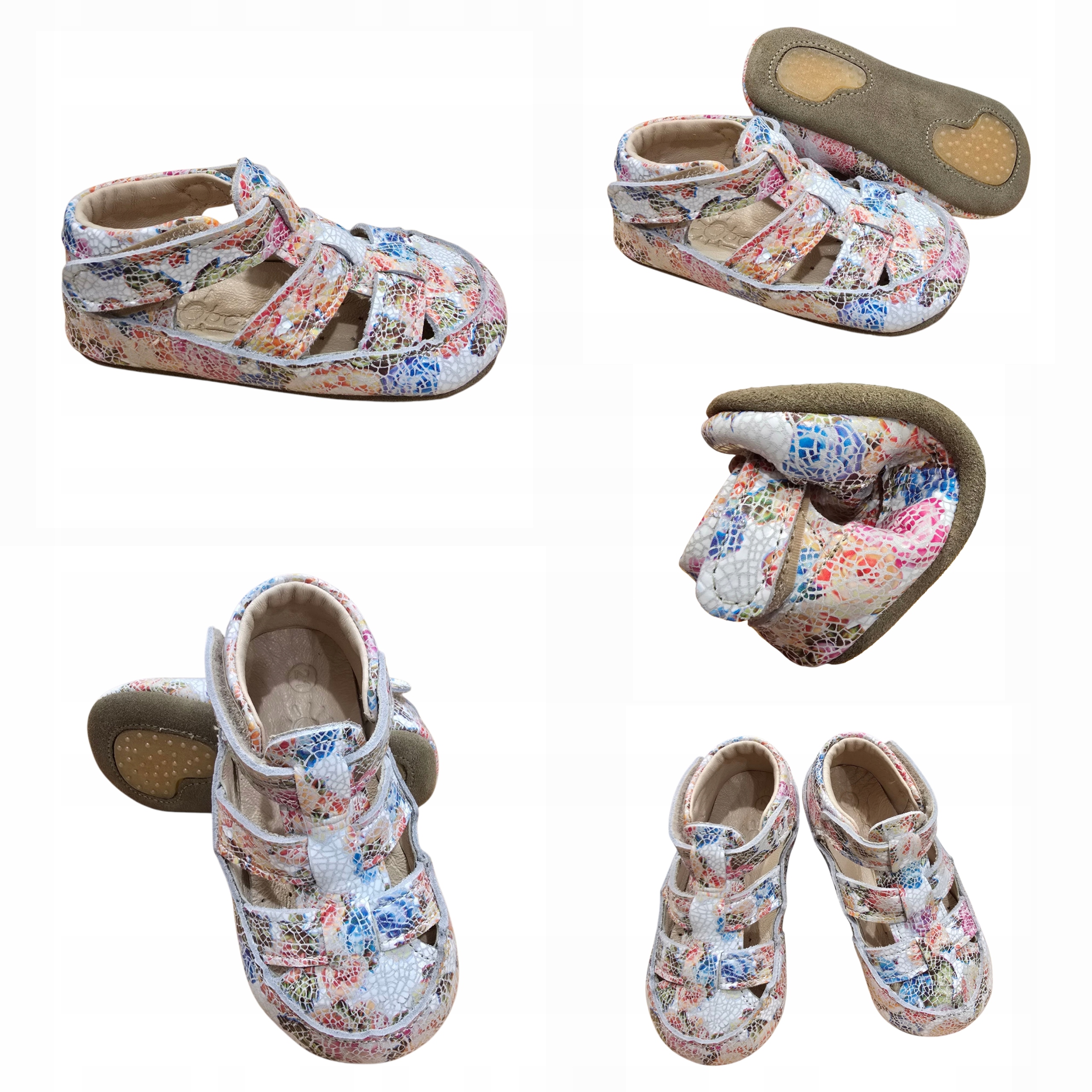 Obex Flower Kapcie Dziewczęce Barefoot Sandałki Skórzane Na Rzepy Kwiaty 22