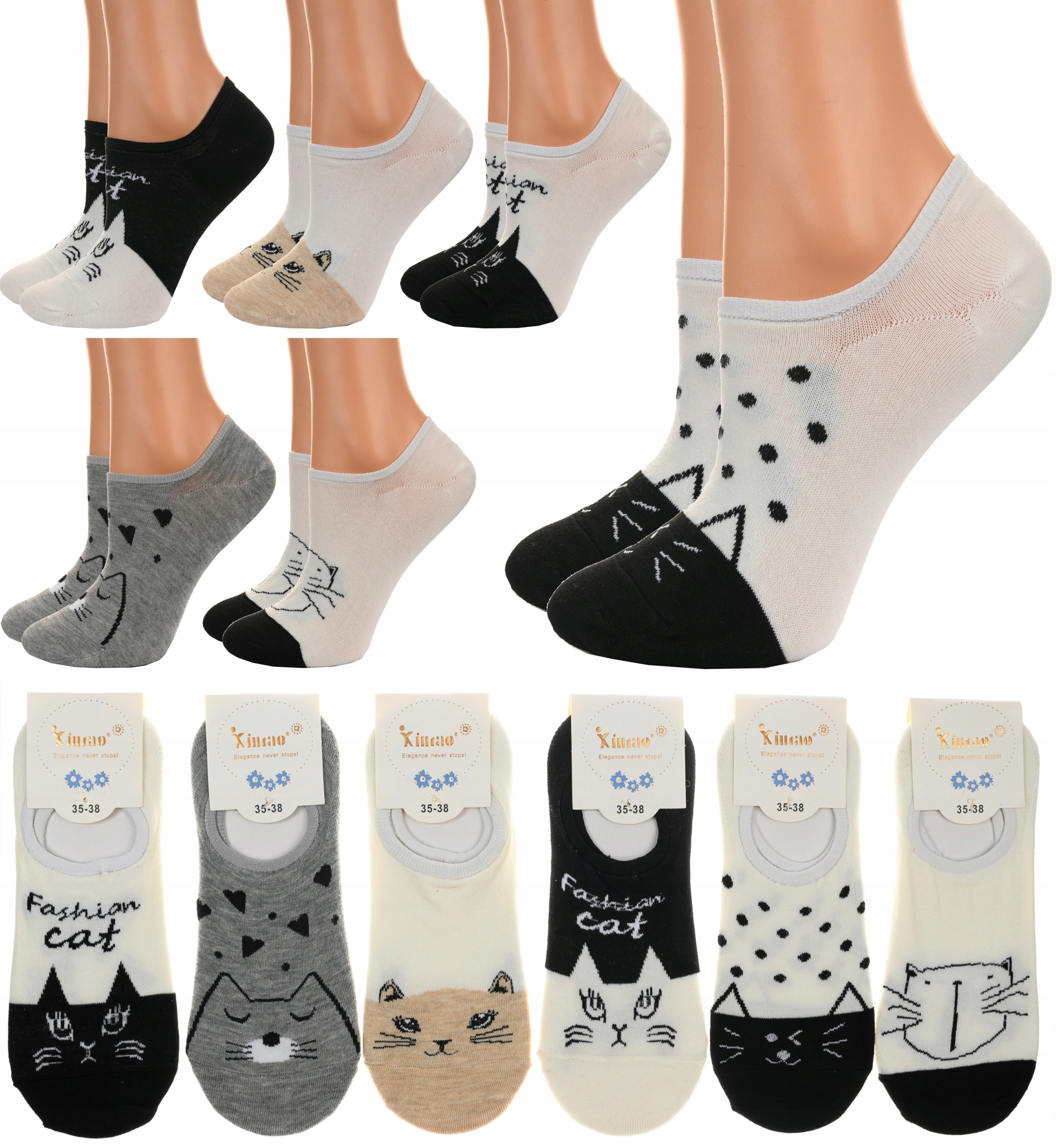 

6 Par Bawełniane damskie Skarpety Kolorowe Stopki