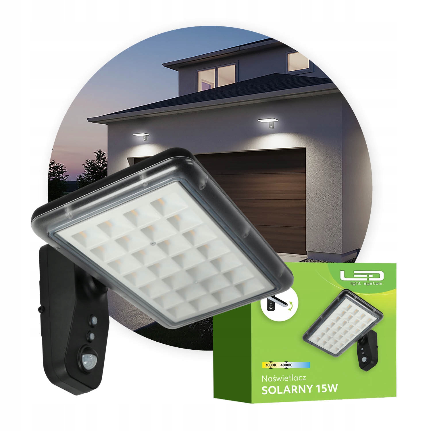 Solárny Led reflektor Mocný 15W 2800lm IP64 Vonkajšia lampa Snímač pohybu