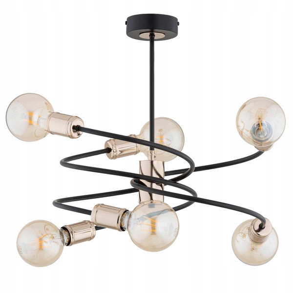 Industriálna stropná lampa čierna špirála 6 bodov do obývacej izby spálne Alfa
