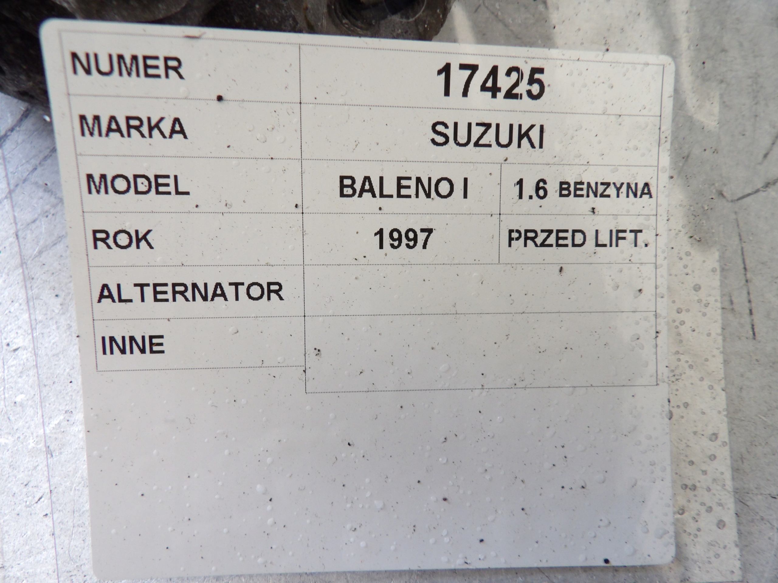 Suzuki Baleno e alternatore 31400-60G1 102211-5020