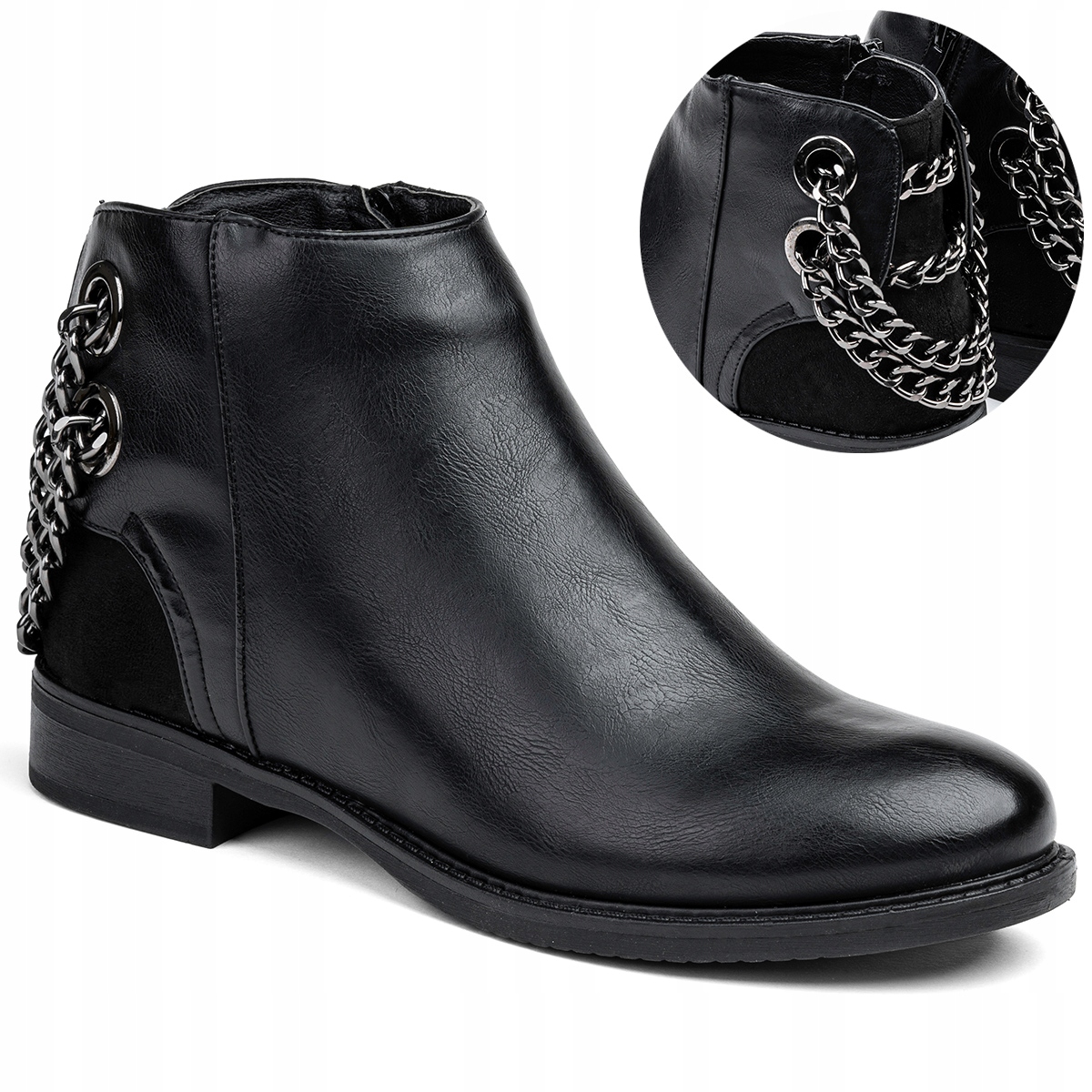 Kotníkové Boty Zateplené řetízek ploché Pohodlné módní Zip Wojtyłko 39