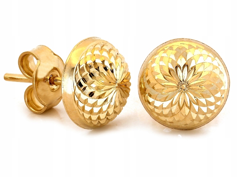 Dámské náušnice zlaté 585 kulaté polokoule zdobené u ucha jako dárek