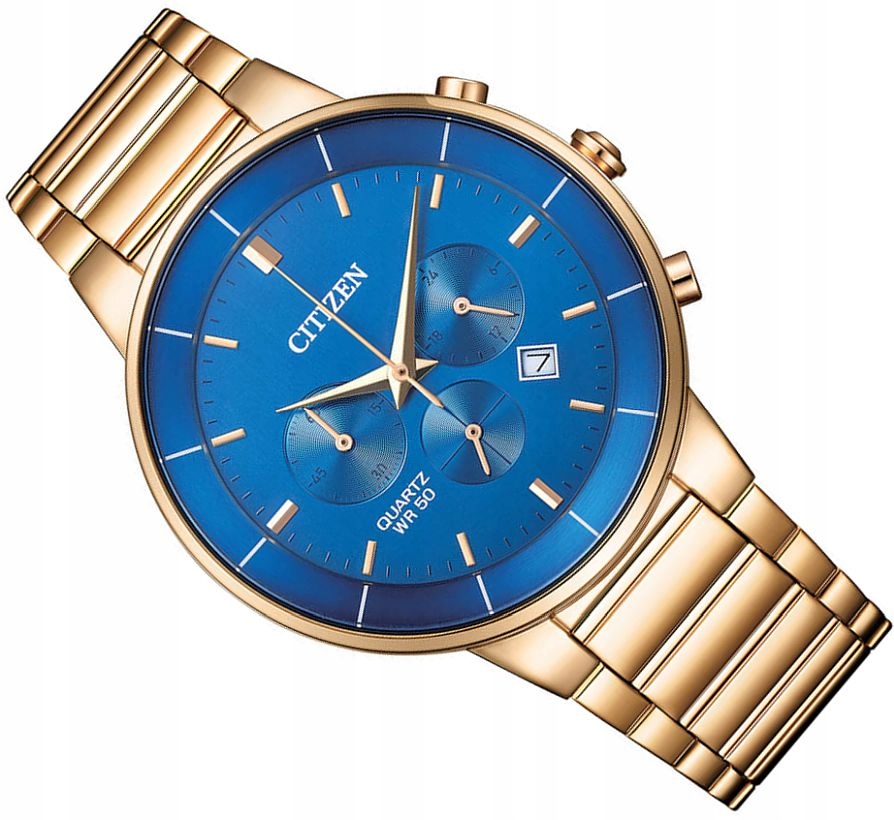 Pánské Hodinky Citizen AN8223-54L Modro-zlaté Módní Chrono S Datem Ø42 mm