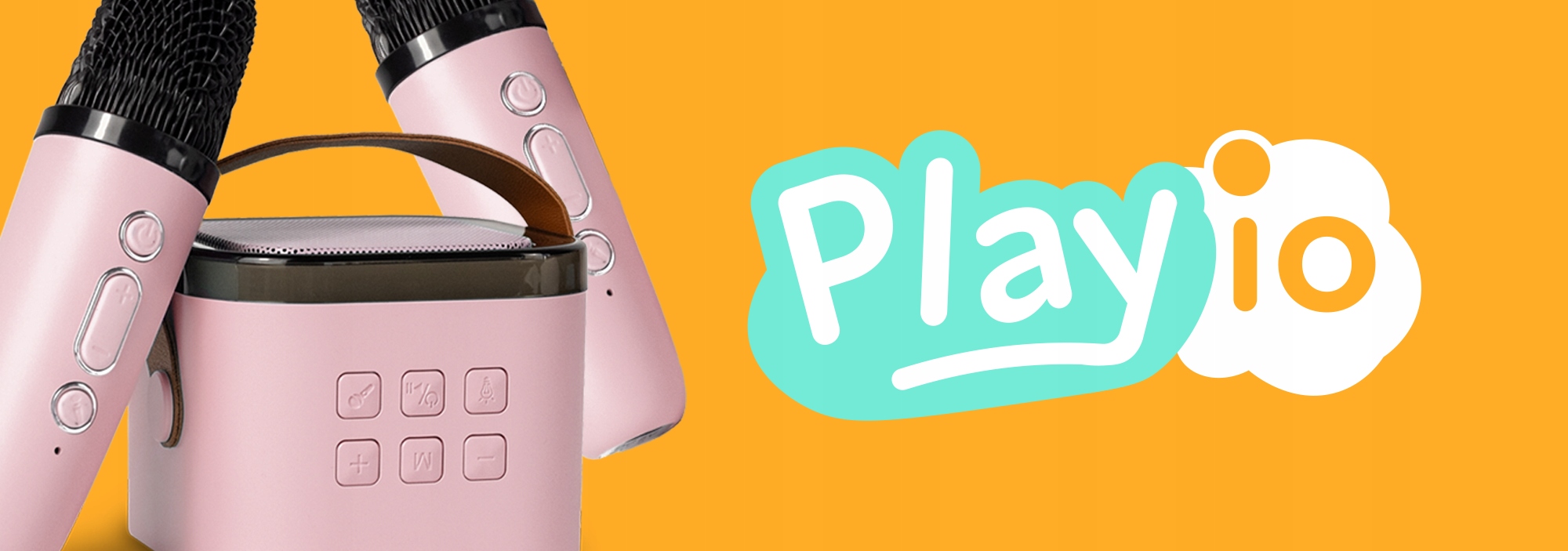 Vaikiškas karaoke rinkinys su 2 belaidžiais mikrofonais, nešiojama kolonėlė PLAYIO, originalioje pakuotėje.