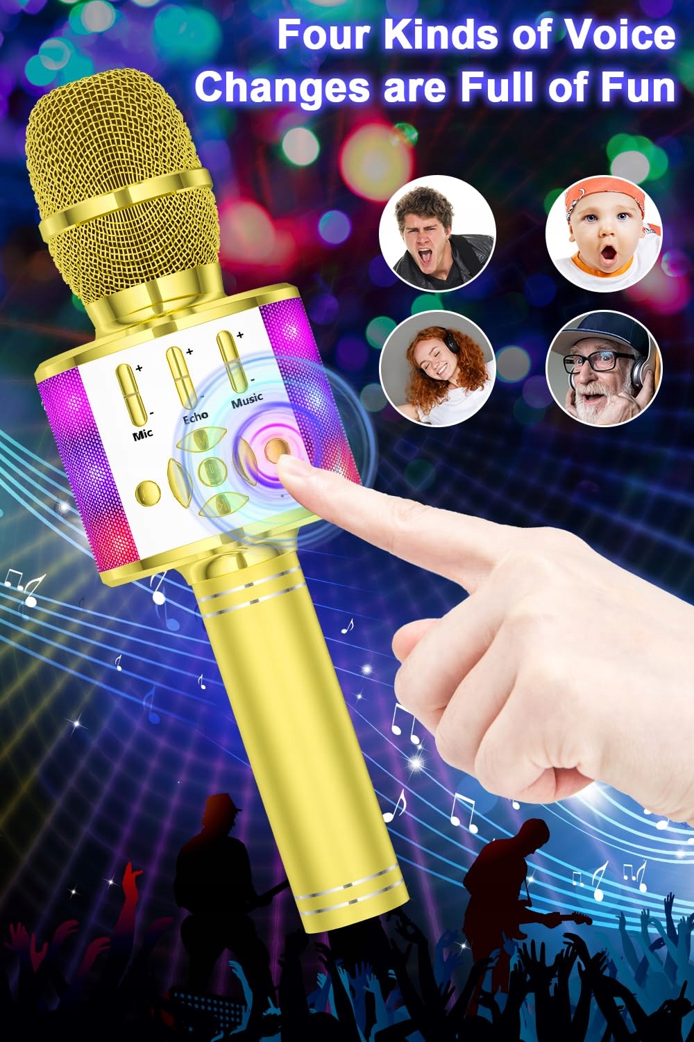 BONAOK Magiczny Karaoke Mikrofon Bluetooth Dla Dzieci i Dorosłych Złoty — miniatura 3
