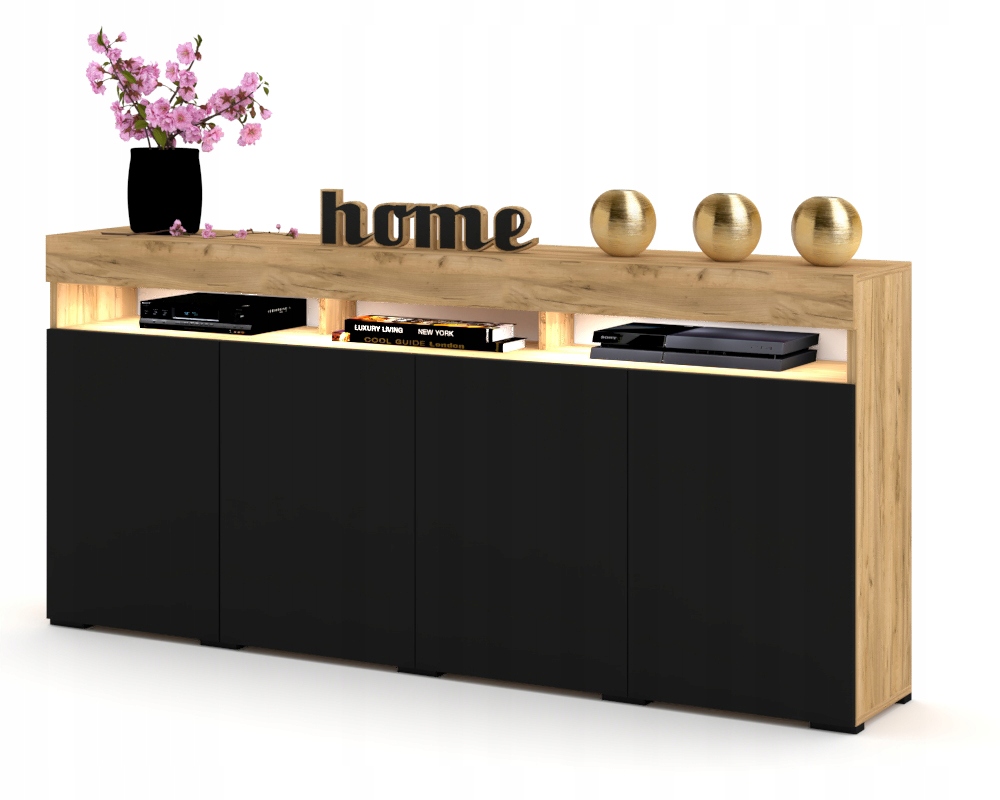 

Komoda Szafka Rtv Luna 4D 180 Led Craft Czarny Mat