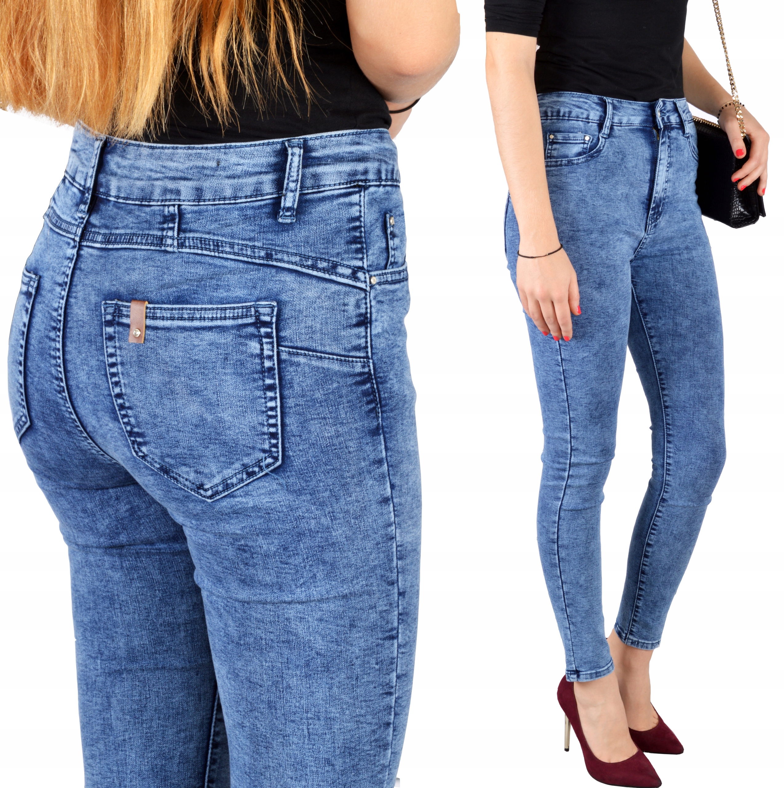 

Spodnie Jeansy Wysoki Stan Jeansowe Push-Up Skinny