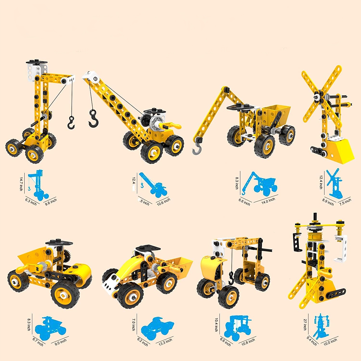 KLOCKI KONSTRUKCYJNE POJAZDY MASZYNY BUDOWALNE - MEGA KONSTRUKTOR 10w1 Głębokość produktu 13.5 cm