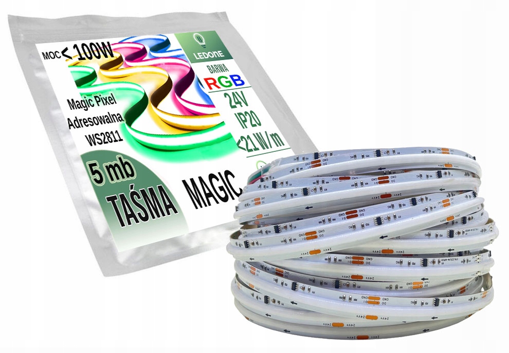 Led pásek Cob Rgb IP20 24V 576d Magic Pixel adresovatelný WS2811 digitální 5 m