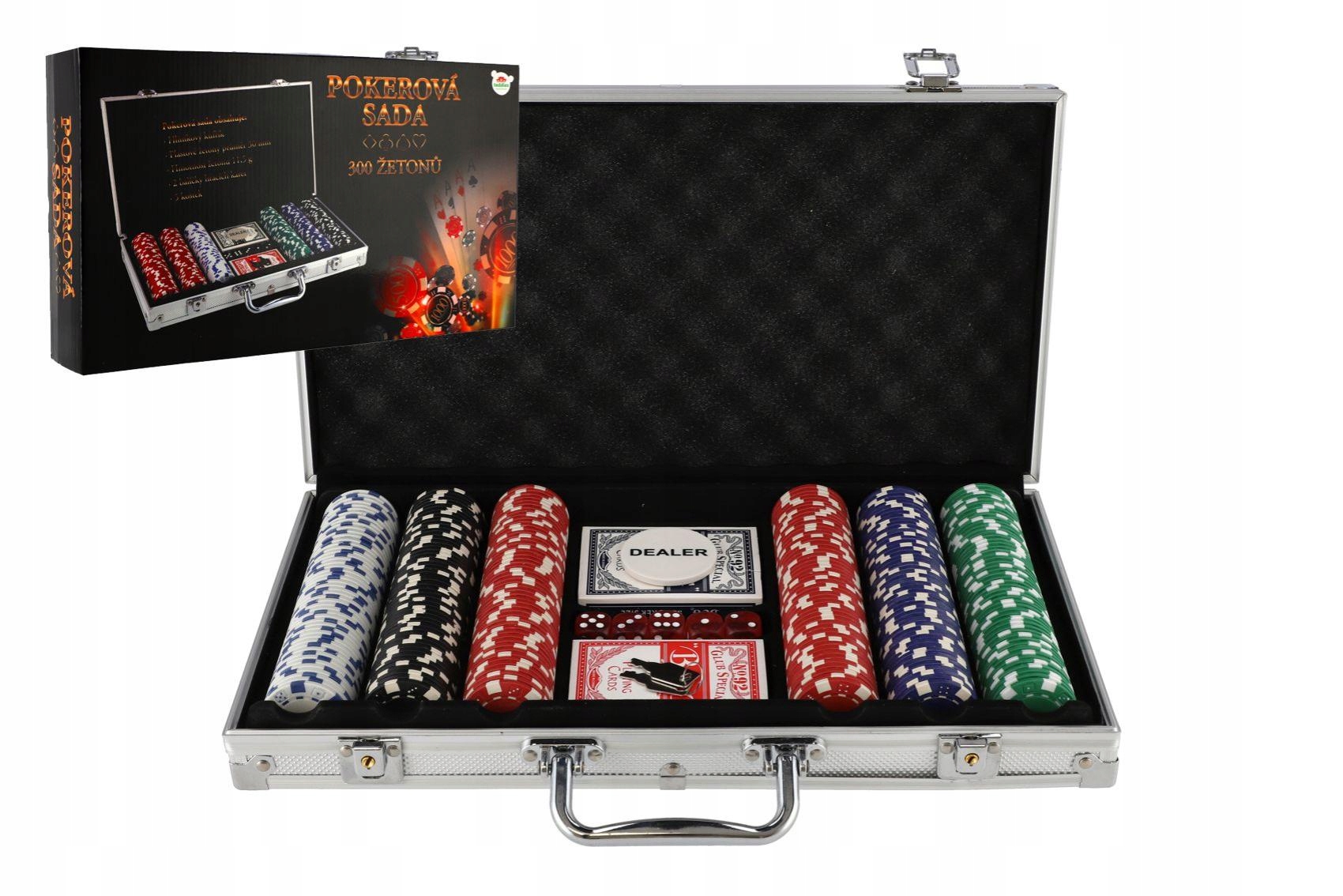 Poker sada 300ks karty kostky v hliníkovém kufříku v krabici 40x24x8cm