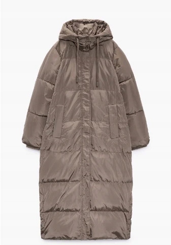 ZARA PŁASZCZ PUCHOWY Z KAPTUREM WATER AND WIND XS Rękaw długi rękaw