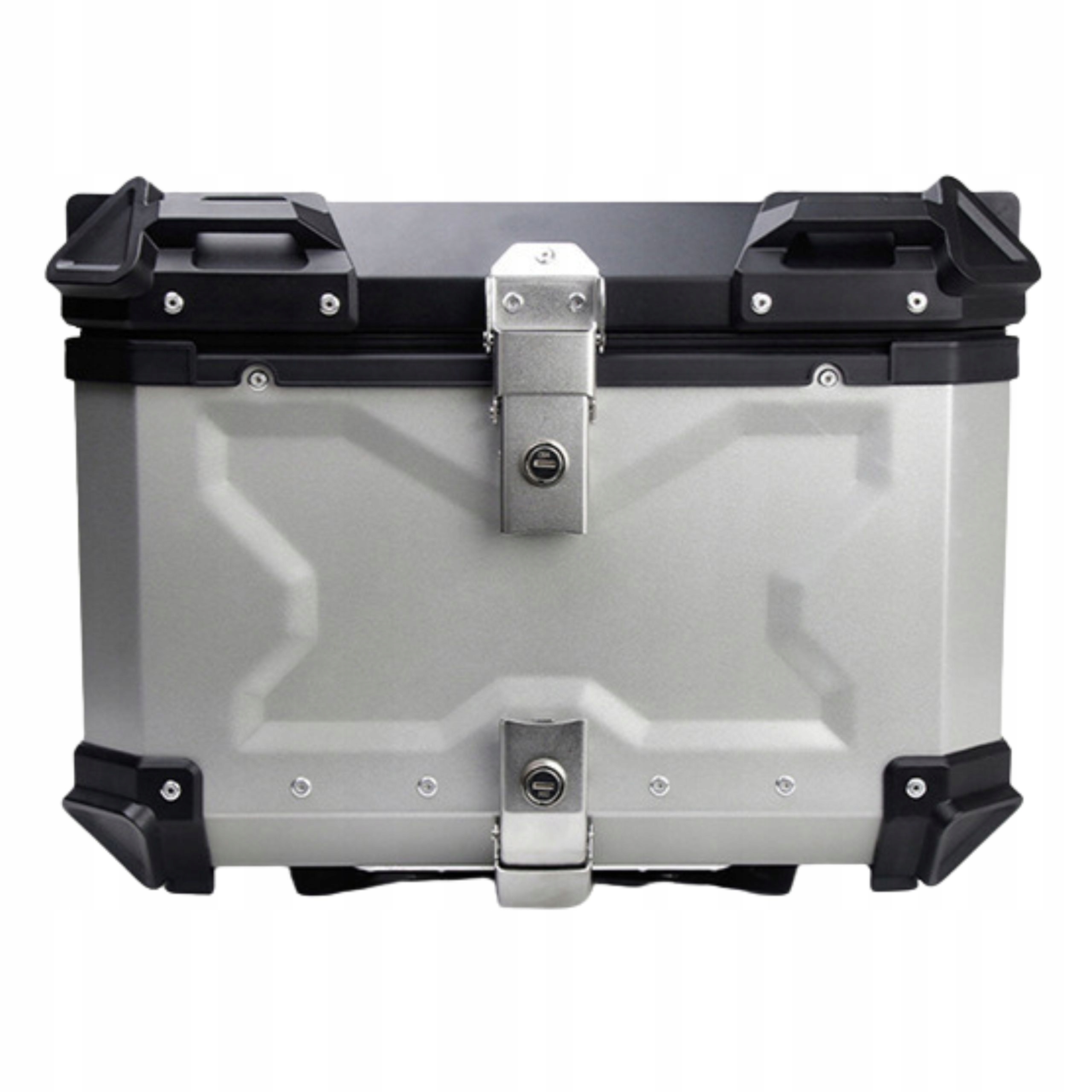 Motocyklový kufr hliníkový centrální 55 l X rámová deska, opěradlo, stříbrná barva